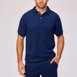 Woody - Donkerblauwe polo en short van badstof