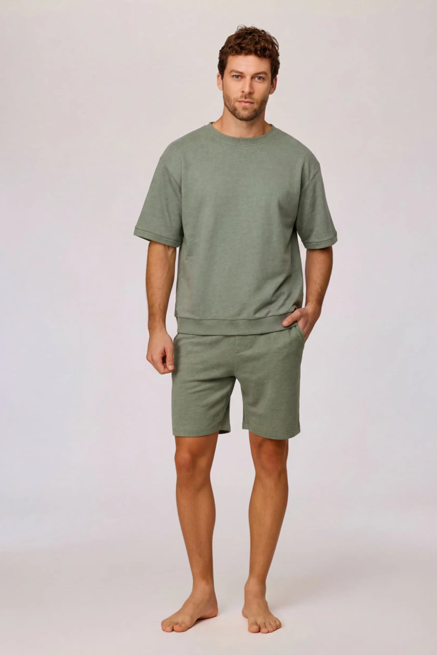 Woody - HEREN - Kaki Set van sweaterstof